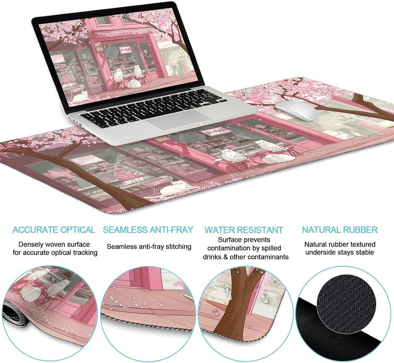 LIMKRIAN Anime Cat Mouse Pad Set, XXL Gaming Mouse Pad with Wrist Rest, Keyboard Mat, Cat Coaster, Cute Office Desk Decor Accessories, Pink Lycra - Image 3